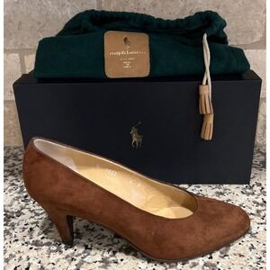 RALPH LAUREN Brown Suede Pumps 3'' Made In Italy Dust Cover 4521 Size 6B